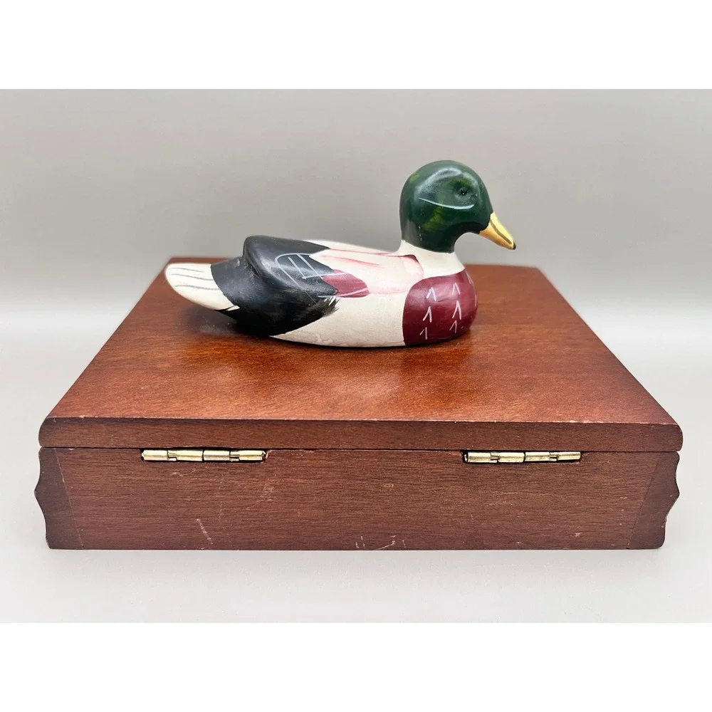 Vtg 1981 Albert E Price Wooden Mallard Duck Decoy Playing Card Trinket Box